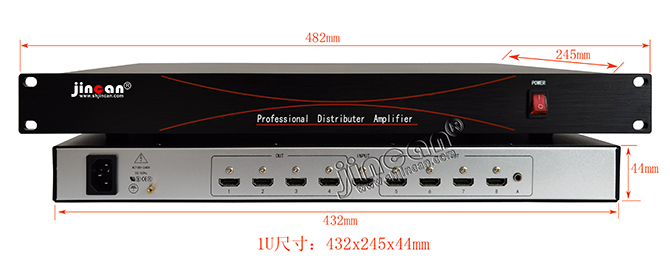 4K60Hz HDMI分配器1进8出尺寸示意图