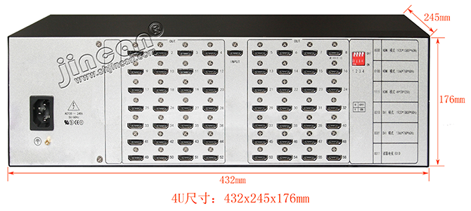 4K*2K HDMI分配器1进56出尺寸示意图