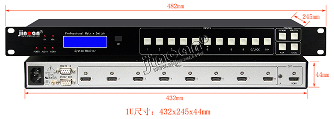 自动HDMI加音频切换器8进1出4K*2K 尺寸示意图