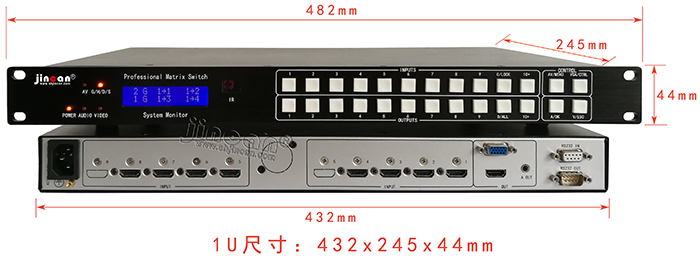 HDMI+A无缝画面分割器8进1出尺寸图